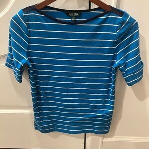 Ralph Lauren Blue and White Striped Short Sleeve Tee